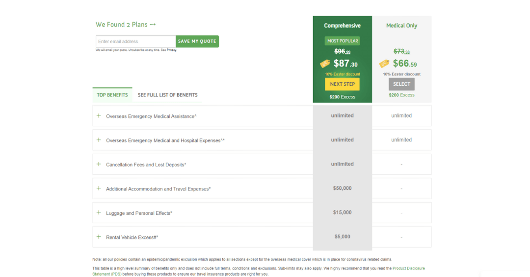 Screenshot of Policy options